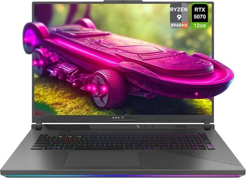 Asus Rog Strix G18 G18 Gaming Mameped ، AMD Ryzen 9-8940HX ، 64 GB DDR5 RAM ، 2 TB PCIe SSD ، 18 "2.5k (2560x1600) Display Nebula 240HZ ، Nvidia G-Force RTX 5070 ، 4-Zone RGB Key in Kuwait