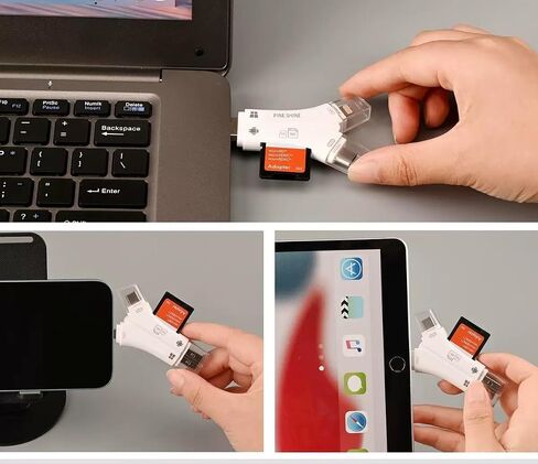 قارئ بطاقة SD لجهاز iPhone/iPad/Android/Mac/Computer/Camera ، 4 in1 Micro SD Card Reader Camera Viewer ، محول SDCARD لبطاقات الذاكرة المحمولة لبطاقات SD & TF (أبيض) in Saudi Arabia