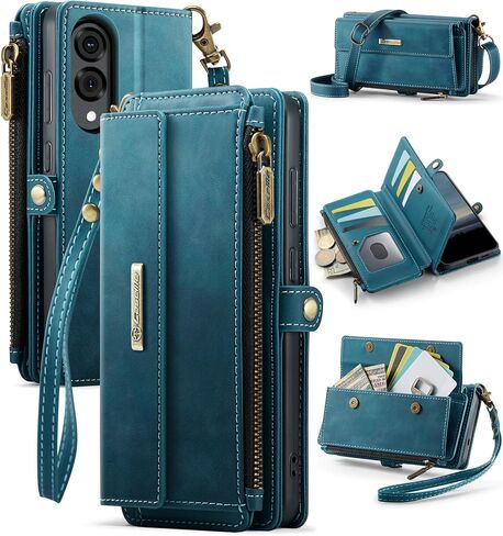 Wallet Case Compatible with Samsung Galaxy S25 Edge with RFID Blocking Card Holder Wrist Strap Shoulder Strap, PU Leather Magnetic Snap Zipper Flip Phone Case Fit for Samsung S25 Edge (Teal) in Kuwait
