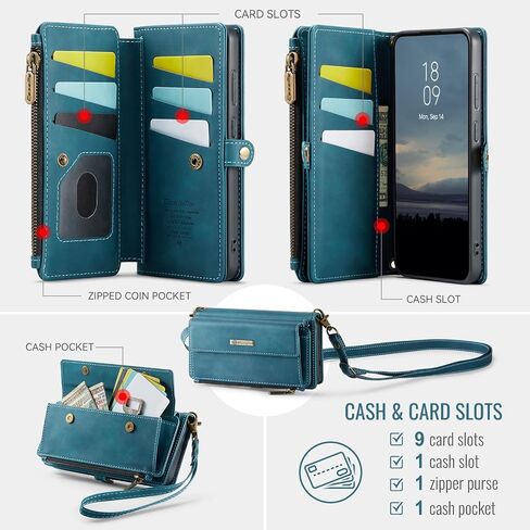 Wallet Case Compatible with Samsung Galaxy S25 Edge with RFID Blocking Card Holder Wrist Strap Shoulder Strap, PU Leather Magnetic Snap Zipper Flip Phone Case Fit for Samsung S25 Edge (Teal) in Kuwait