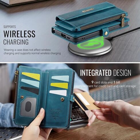 Wallet Case Compatible with Samsung Galaxy S25 Edge with RFID Blocking Card Holder Wrist Strap Shoulder Strap, PU Leather Magnetic Snap Zipper Flip Phone Case Fit for Samsung S25 Edge (Teal) in Kuwait