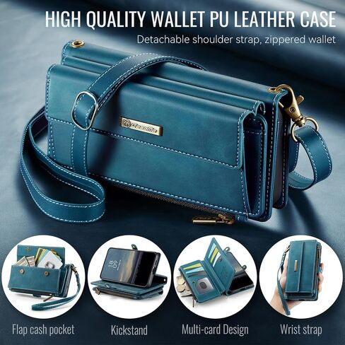 Wallet Case Compatible with Samsung Galaxy S25 Edge with RFID Blocking Card Holder Wrist Strap Shoulder Strap, PU Leather Magnetic Snap Zipper Flip Phone Case Fit for Samsung S25 Edge (Teal) in Kuwait