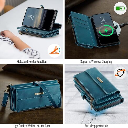 Wallet Case Compatible with Samsung Galaxy S25 Edge with RFID Blocking Card Holder Wrist Strap Shoulder Strap, PU Leather Magnetic Snap Zipper Flip Phone Case Fit for Samsung S25 Edge (Teal) in Kuwait