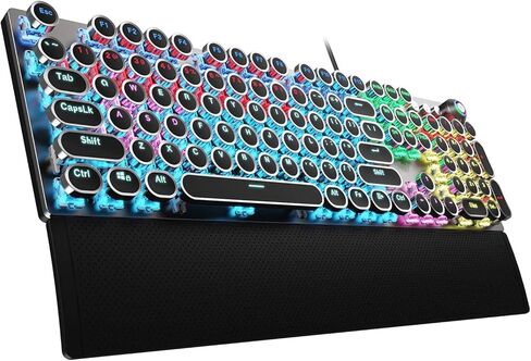 AULA F2088 ATYWRITER MEDONICAL GAMING MAMING BEAKESLES BLUE SWATES ، LED LED LED قوس قزح ، راحة معصم قابلة للإزالة ، مقبض التحكم في الوسائط ، مفاتيح Retro Punk Round ، لوحة مفاتيح الكمبيوتر السلكية USB (متجددة) in Kuwait