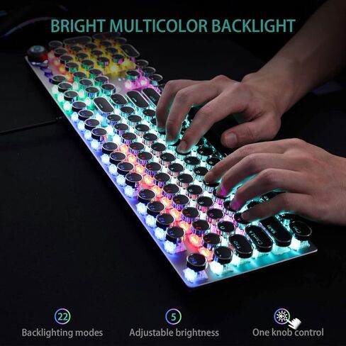 AULA F2088 ATYWRITER MEDONICAL GAMING MAMING BEAKESLES BLUE SWATES ، LED LED LED قوس قزح ، راحة معصم قابلة للإزالة ، مقبض التحكم في الوسائط ، مفاتيح Retro Punk Round ، لوحة مفاتيح الكمبيوتر السلكية USB (متجددة) in Kuwait