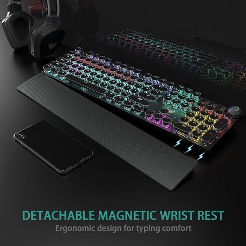 AULA F2088 ATYWRITER MEDONICAL GAMING MAMING BEAKESLES BLUE SWATES ، LED LED LED قوس قزح ، راحة معصم قابلة للإزالة ، مقبض التحكم في الوسائط ، مفاتيح Retro Punk Round ، لوحة مفاتيح الكمبيوتر السلكية USB (متجددة) in Kuwait