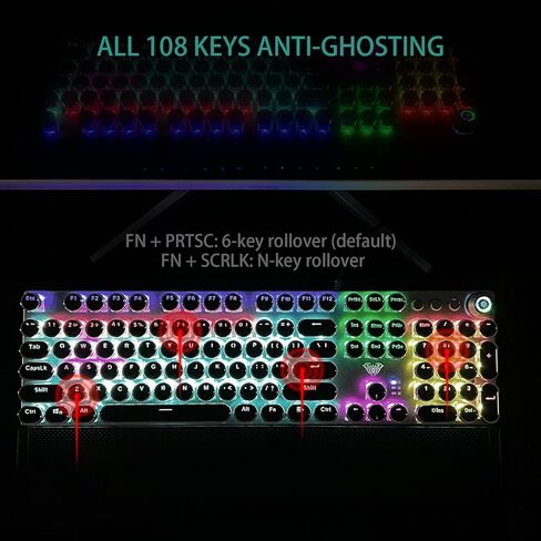 AULA F2088 ATYWRITER MEDONICAL GAMING MAMING BEAKESLES BLUE SWATES ، LED LED LED قوس قزح ، راحة معصم قابلة للإزالة ، مقبض التحكم في الوسائط ، مفاتيح Retro Punk Round ، لوحة مفاتيح الكمبيوتر السلكية USB (متجددة) in Kuwait