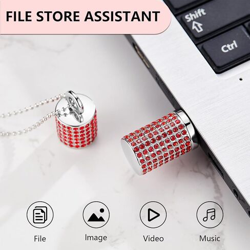 USB Flash Drive,16GB/32GB/64GB/128GB Portable USB2.0 Memory Stick Secure Date Storage Pendrive Thumb Drives Rhinestone Pendant with Chain (Red, 128GB) in Saudi Arabia