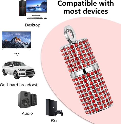 USB Flash Drive,16GB/32GB/64GB/128GB Portable USB2.0 Memory Stick Secure Date Storage Pendrive Thumb Drives Rhinestone Pendant with Chain (Red, 128GB) in Saudi Arabia