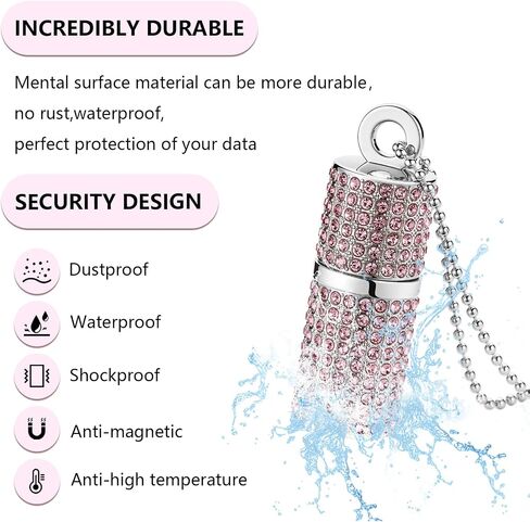 USB Flash Drive,16GB/32GB/64GB/128GB Portable USB2.0 Memory Stick Secure Date Storage Pendrive Thumb Drives Rhinestone Pendant with Chain (Red, 128GB) in Saudi Arabia