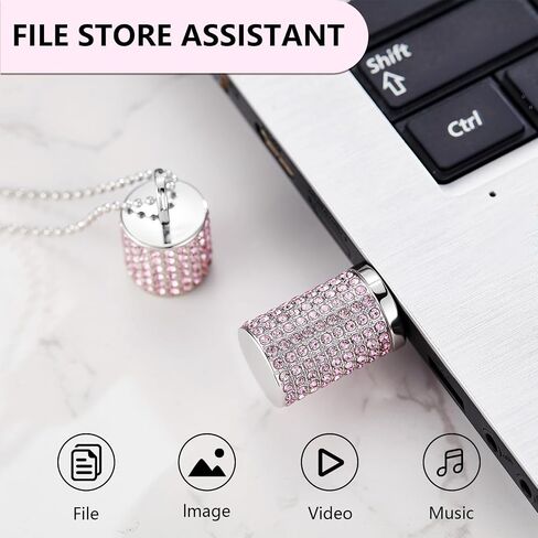 USB Flash Drive,16GB/32GB/64GB/128GB Portable USB2.0 Memory Stick Secure Date Storage Pendrive Thumb Drives Rhinestone Pendant with Chain (Red, 128GB) in Saudi Arabia