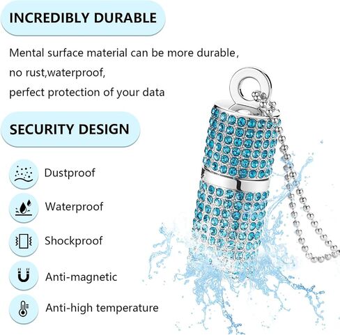 USB Flash Drive,16GB/32GB/64GB/128GB Portable USB2.0 Memory Stick Secure Date Storage Pendrive Thumb Drives Rhinestone Pendant with Chain (Pink, 64GB) in Saudi Arabia