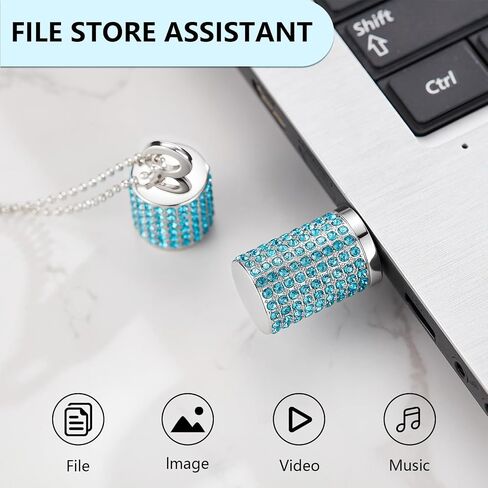 USB Flash Drive,16GB/32GB/64GB/128GB Portable USB2.0 Memory Stick Secure Date Storage Pendrive Thumb Drives Rhinestone Pendant with Chain (Pink, 64GB) in Saudi Arabia