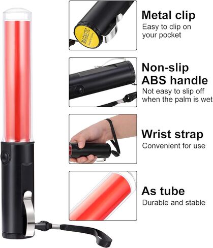 Weewooday 2 Pieces LED Signal Wand Traffic Flashlight, 11 Inch, Battery Powered, Durable, Waterproof, Wide Application in Saudi Arabia