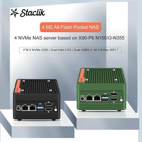 Mini PC NAS Server with N355 Processor, 4-Bay Storage, 4×M.2 NVMe Expansion Slots, DDR5 4800MHz, Dual 2.5G LAN, Barebone System (No RAM No SSD) in Saudi Arabia