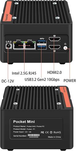 Mini PC NAS Server with N355 Processor, 4-Bay Storage, 4×M.2 NVMe Expansion Slots, DDR5 4800MHz, Dual 2.5G LAN, Barebone System (No RAM No SSD) in Saudi Arabia