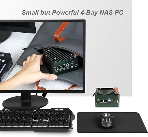 Mini PC NAS Server with N355 Processor, 4-Bay Storage, 4×M.2 NVMe Expansion Slots, DDR5 4800MHz, Dual 2.5G LAN, Barebone System (No RAM No SSD) in Saudi Arabia