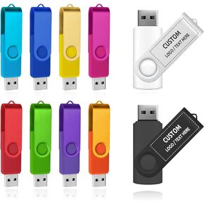 مخصص USB Thumb Drive 100 Pack ، محرك أقراص فلاش USB مخصصة لهدايا الشركات ، 360 درجة من تصميم دوارة ، متوفر بعشرة ألوان (128 ميجابايت ، مع صندوق حديدي) in Kuwait