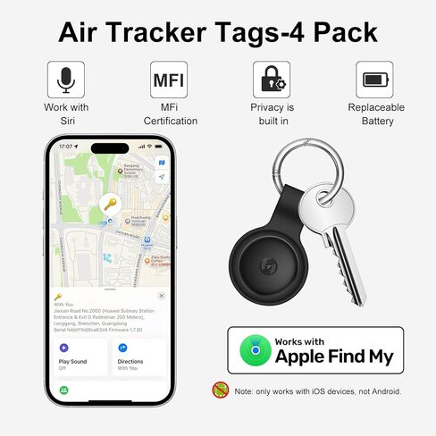 علامات تعقب الهواء - 4 حزمة العمل مع Apple Find My (iOS فقط): تعقب Bluetooth مع 4 حالات وبطاريتين قابلة للاستبدال - وضع علامة Smart Smart Smart Morter لأكياس الأمتعة لأكياس الأمتعة in Kuwait