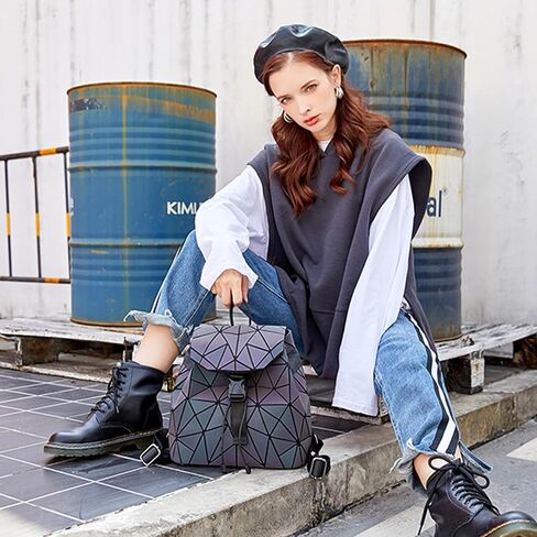 Ulalaza Geometric Backpack Holographic Reflective Backpacks Fashion Backpack in Saudi Arabia