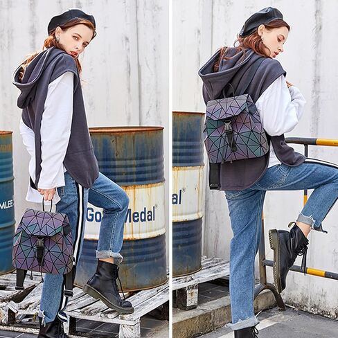 Ulalaza Geometric Backpack Holographic Reflective Backpacks Fashion Backpack in Saudi Arabia