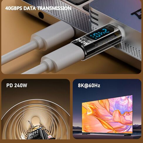 محول USB C عالي السرعة إلى USB C مع عرض LED 240W توصيل الطاقة 40 جيجابت في الثانية موصلات بيانات نقل البيانات الألمنيوم in Kuwait