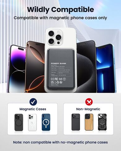 for Magsafe Power Bank 12000mAh, 15W Wireless Magnetic Portable Charger, 20W PD Fast Charging, Ultra-Slim Battery Pack for iPhone 17/16/15/14/13/12 Series, Travel Essential (Grey) in Saudi Arabia