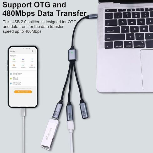 Danfetsoy USB C Splitter 1 in 3 Out, USB C 1 Male to 2 Dual Female Y Splitter Extension Charging Cable for Tablet, MacBook, iPad, Type C Hard Drive, etc in Saudi Arabia