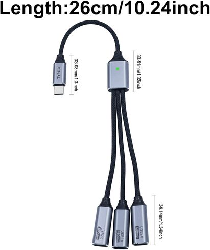 Danfetsoy USB C Splitter 1 in 3 Out, USB C 1 Male to 2 Dual Female Y Splitter Extension Charging Cable for Tablet, MacBook, iPad, Type C Hard Drive, etc in Saudi Arabia