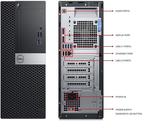 Dell Optiplex 5060 Tower Desktop Business Computer Windows 11 Pro ، MT PC Core I5-8500 3.0GHz 6-Core CPU ، 32GB RAM ، 1TB SSD (متجدد) in Kuwait