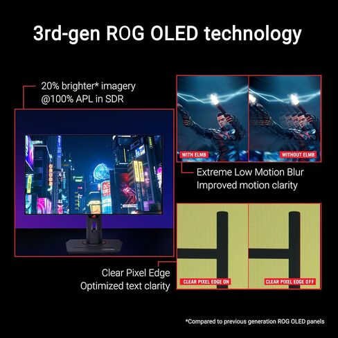 ASUS ROG STRIX 27 "1440p OLED Gaming Monitor (XG27AQDMG)-QHD ، OLED اللامع ، 240 هرتز ، 0.03 مللي ثانية ، غرفة تبريد مخصصة ، مضاد للذراع ، سطوع موحد ، G-Sync متوافق ، 99 ٪ DCI-P3 ، العرض ، (تجديد) in Saudi Arabia