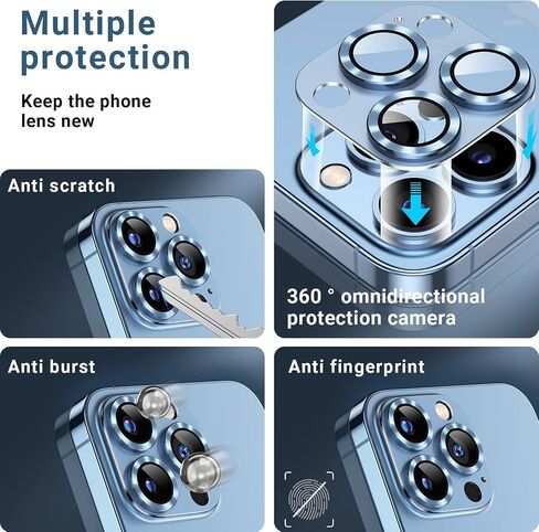 AFARER [عبوتان من واقي عدسة الكاميرا لهاتف iPhone 13 Pro/iPhone 13 Pro Max، واقي عدسة الكاميرا فائق الدقة، غطاء عدسة زجاجي معدني مقوى 9H، مضاد للخدش (أسود) in Kuwait