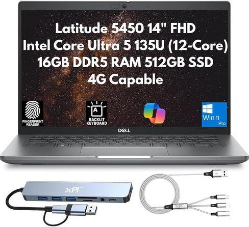 Dell Latitude 5450 AI Ready Business Laptop 2025, 14" FHD, 12-Core Intel Core Ultra 5 135U, 32GB DDR5 RAM, 1TB PCIe SSD, Fingerprint Reader, IR Cam, Wi-Fi 6E, Ethernet, 4G Capable, Windows 11 Pro in Saudi Arabia