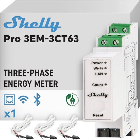 Shelly Pro 3EM (120A) | WiFi & Bluetooth 3-Phase Smart Energy Meter | 2-Way Consumption | Home Automation | Compatible with Alexa & Google Home | iOS Android App | No Hub Required | Solar Panels in Saudi Arabia