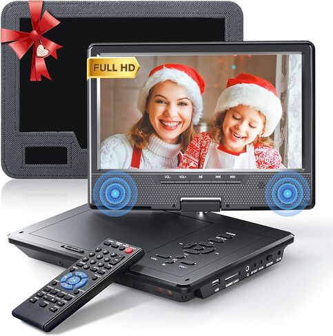 Arafuna 12.5" Portable DVD Player for Car, 10.5" HD Swivel Screen with Car Headrest Holder, 5-Hour Rechargeable Battery, Support USB/SD/Sync TV, Regions Free, Last Memory in Kuwait