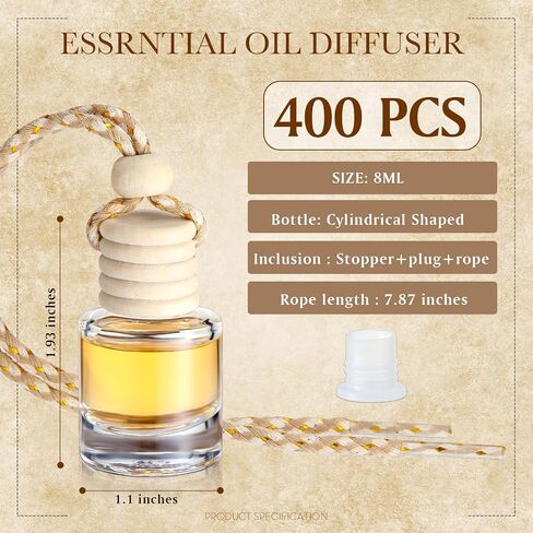 Zubebe 500 Pcs Hanging Car Aromatherapy Diffusers Glass Perfume Bottle Bulk Clear Empty Refillable Air Freshener for Pendant Perfume Essential Oil Fragrance Car Interior Decoration (Cylindrical) in Saudi Arabia