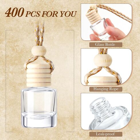 Zubebe 500 Pcs Hanging Car Aromatherapy Diffusers Glass Perfume Bottle Bulk Clear Empty Refillable Air Freshener for Pendant Perfume Essential Oil Fragrance Car Interior Decoration (Cylindrical) in Saudi Arabia