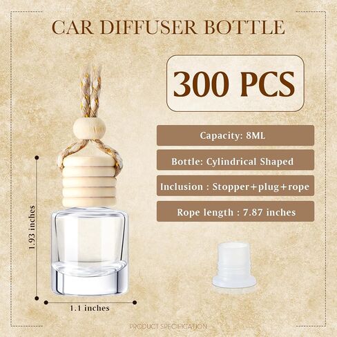 Zubebe 500 Pcs Hanging Car Aromatherapy Diffusers Glass Perfume Bottle Bulk Clear Empty Refillable Air Freshener for Pendant Perfume Essential Oil Fragrance Car Interior Decoration (Cylindrical) in Saudi Arabia