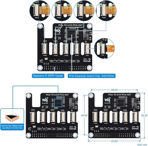 تدعم لوحة توسيع PCIE FFC ذات أربع قنوات ، مصممة لـ Raspberry PI 5 ، تكديس وحدات قبعة PCIE المتعددة in Saudi Arabia