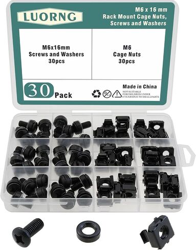 30 Sets M6x16mm Rack Mount Clip on Nut Screw Washer Suitable for Server/Network Cabinet/Audio Equipment Enclosures in Saudi Arabia