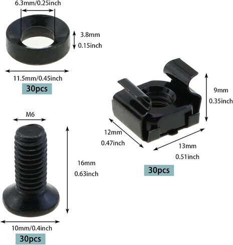 30 Sets M6x16mm Rack Mount Clip on Nut Screw Washer Suitable for Server/Network Cabinet/Audio Equipment Enclosures in Saudi Arabia
