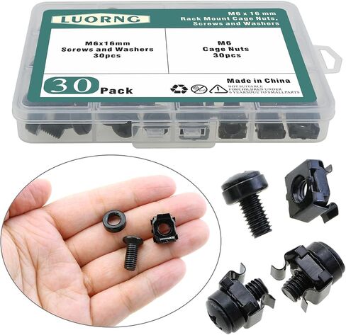 30 Sets M6x16mm Rack Mount Clip on Nut Screw Washer Suitable for Server/Network Cabinet/Audio Equipment Enclosures in Saudi Arabia