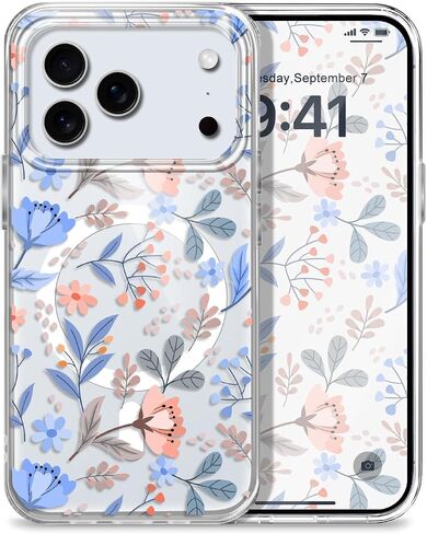 بالنسبة إلى iPhone 17 Case ، فولت مغناطيسي رفيع شفاف متوافق مع Magsafe لتغطية هاتف iPhone 17 6.3 بوصة ، زهور الخط in Saudi Arabia