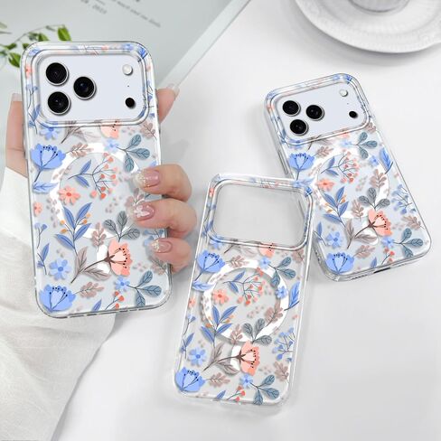 بالنسبة إلى iPhone 17 Case ، فولت مغناطيسي رفيع شفاف متوافق مع Magsafe لتغطية هاتف iPhone 17 6.3 بوصة ، زهور الخط in Saudi Arabia