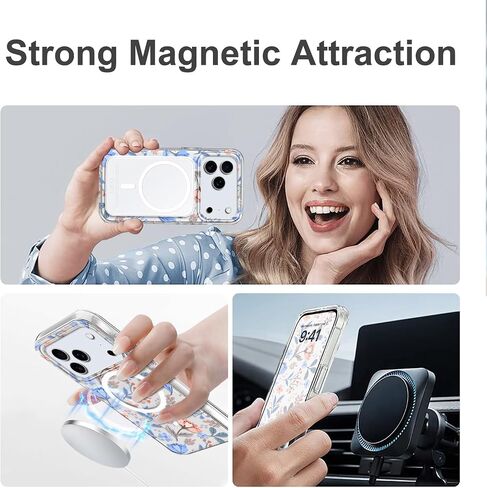 بالنسبة إلى iPhone 17 Case ، فولت مغناطيسي رفيع شفاف متوافق مع Magsafe لتغطية هاتف iPhone 17 6.3 بوصة ، زهور الخط in Saudi Arabia