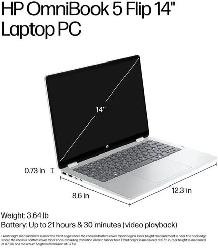 HP OmniBook 5 Flip 2-in-1 Laptop / 14" 1920x1200 Touchscreen / 10 Cores Intel 7 150U / Intel Graphics / 16GB LPDDR5 512GB NVMe SSD/Backlit Keyboard Wi-Fi 6E / Win11 Pro/Glacier Silver in Saudi Arabia
