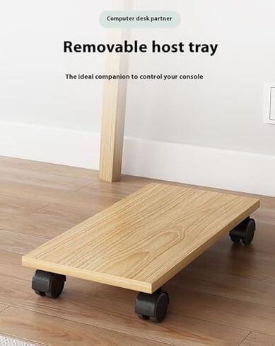 Sturdy Bamboo Mobile CPU Stand with 4 Caster Wheels, Portable Under Desk Computer Tower Holder for Home & Office Use, Space-Saving PC Organizer in Saudi Arabia