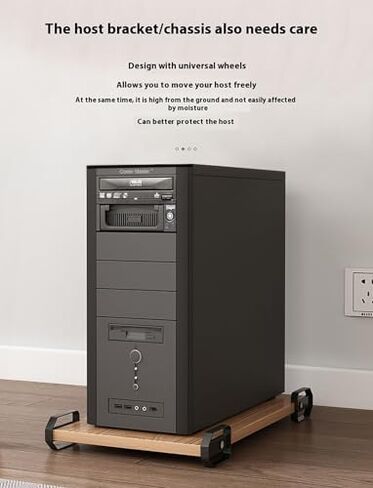 Sturdy Bamboo Mobile CPU Stand with 4 Caster Wheels, Portable Under Desk Computer Tower Holder for Home & Office Use, Space-Saving PC Organizer in Saudi Arabia