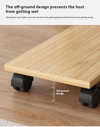 Sturdy Bamboo Mobile CPU Stand with 4 Caster Wheels, Portable Under Desk Computer Tower Holder for Home & Office Use, Space-Saving PC Organizer in Saudi Arabia