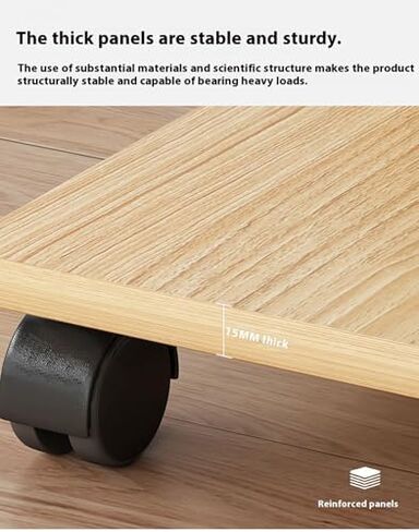 Sturdy Bamboo Mobile CPU Stand with 4 Caster Wheels, Portable Under Desk Computer Tower Holder for Home & Office Use, Space-Saving PC Organizer in Saudi Arabia